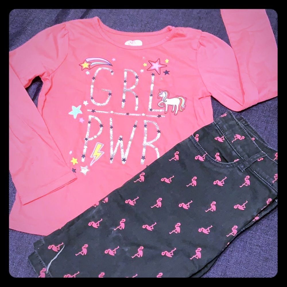 Girls Flamingo shorts and Girl Power shirt